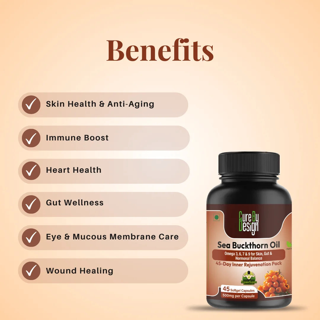 CURE BY DESIGN Sea Buckthorn Oil – Nourish Skin, Boost Energy & Protect Heart 500mg