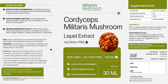 Miracles Mushroom Cordyceps Militaris Mushroom Liquid Extract 30ml