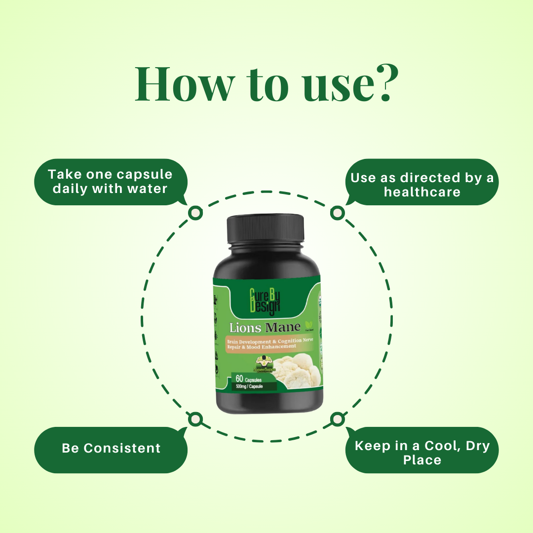 Cure By Design - Lions Mane – Enhance Your Cognitive Function & Memory(500mg/capsule)
