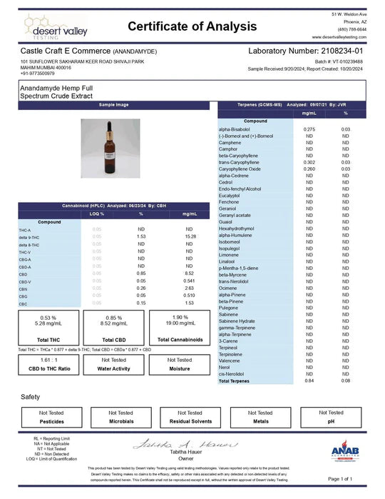 Anandamyde PURE- Premium Medical Cannabis Leaf Extract(10 ML)