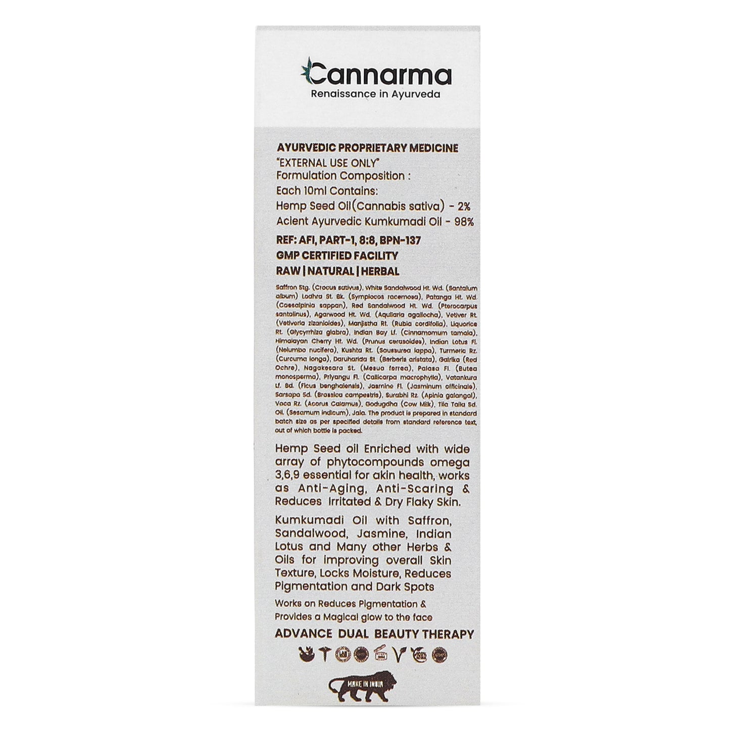 Cannarma Hemp Kumkumadi Tailam Face Oil