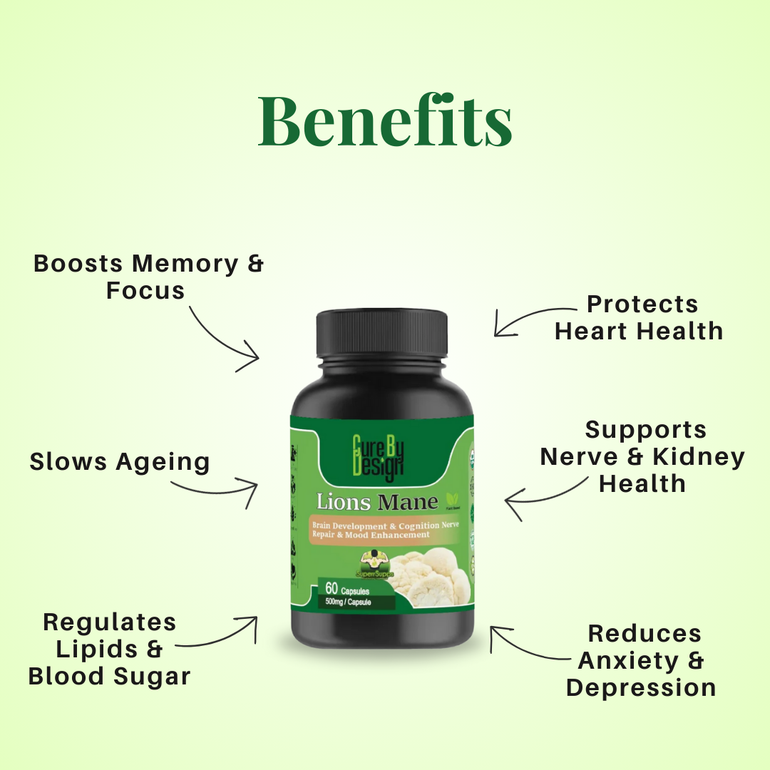Cure By Design - Lions Mane – Enhance Your Cognitive Function & Memory(500mg/capsule)