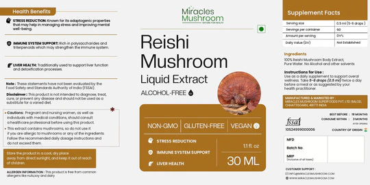 Miracles Mushroom - Reishi Mushroom Liquid Extract - 30ml