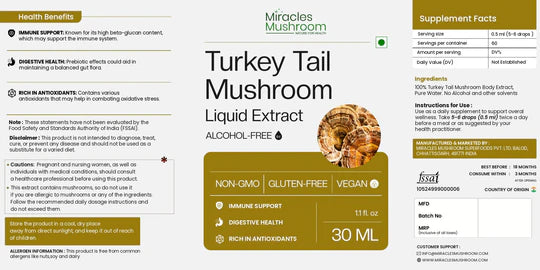 Miracles Mushroom - Turkey Tail Mushroom Liquid Extract - 30ml