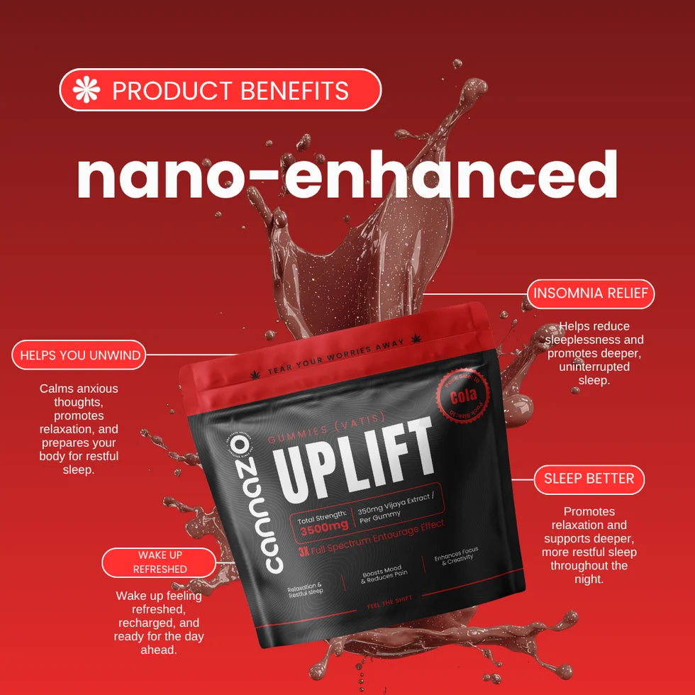 Cannazo- Uplift Gummies (Vatis) – 350mg Cola | For Insomnia (Better Sleep) Relief, Relaxation & Unwinding
