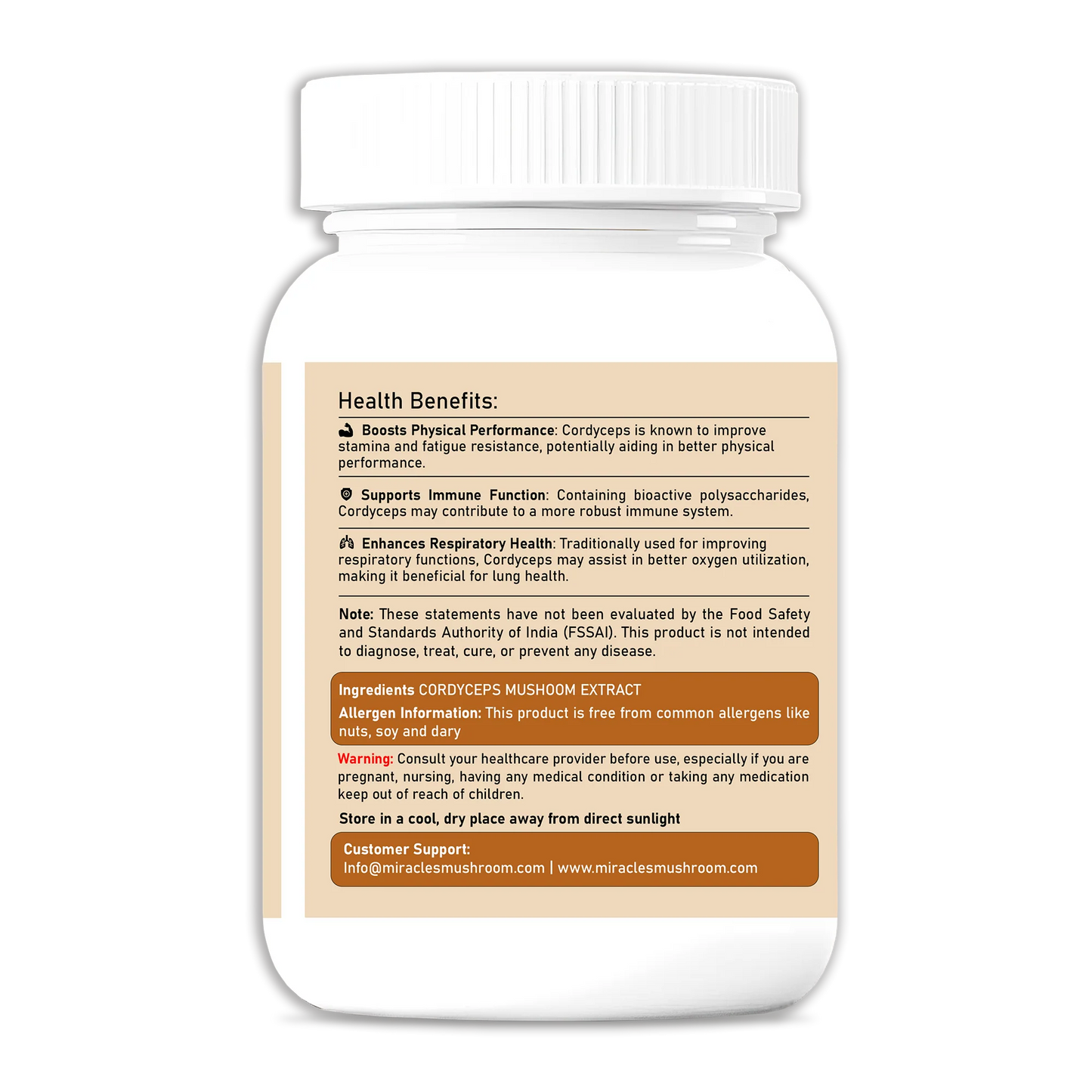 Miracles Mushroom Cordyceps Militaris – 100% Fruiting Body Extract (60 Capsules)