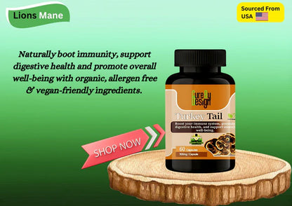 Cure by Design – Turkey Tail Capsules  Naturally Support Immunity | Reduce Inflammation | Enhance Vitality
