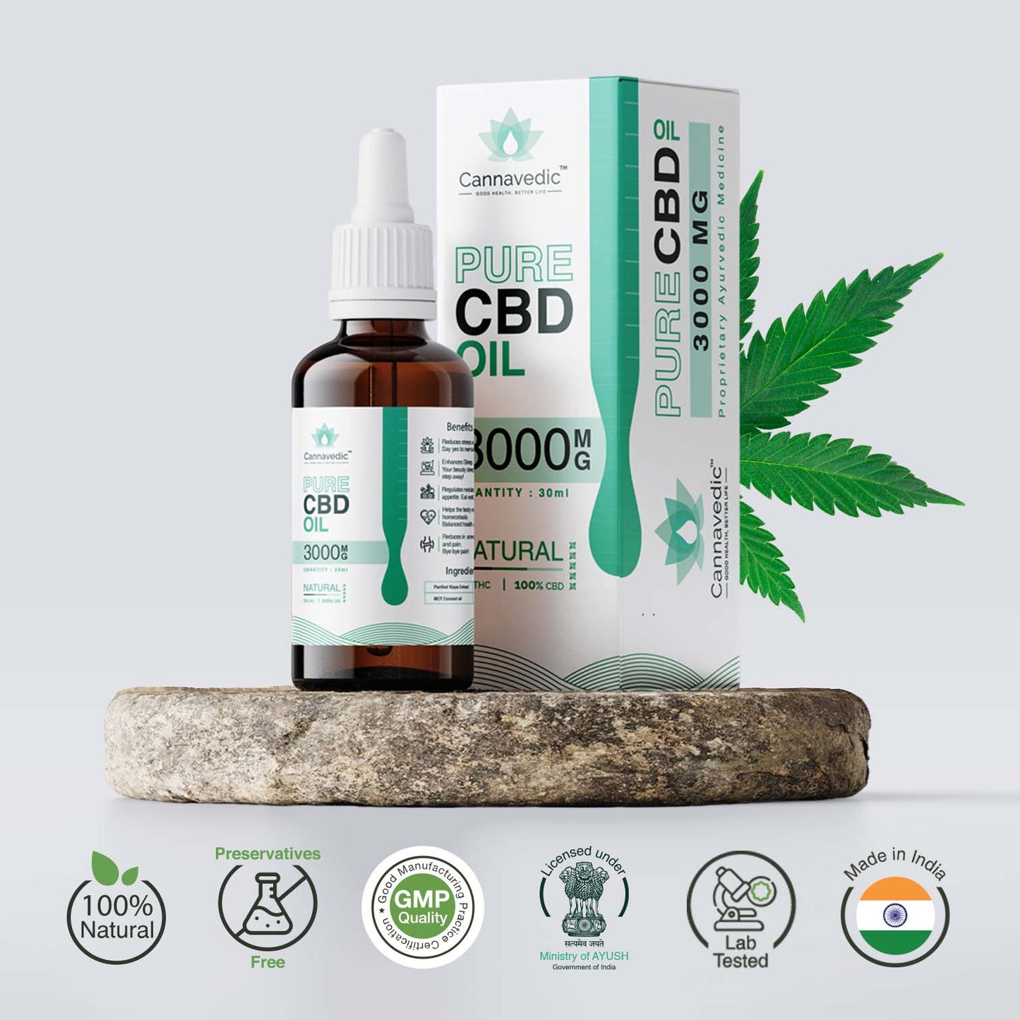 CANNAVEDIC-Pure CBD Oil Natural 3000mg | 30ml