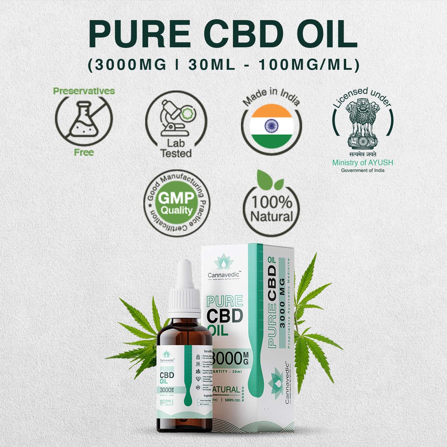 CANNAVEDIC-Pure CBD Oil Natural 3000mg | 30ml