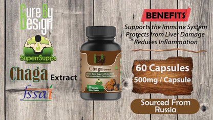 Cure By Design - Chaga Mushroom Capsules| Daily Antioxidant Support for Energy & Wellness