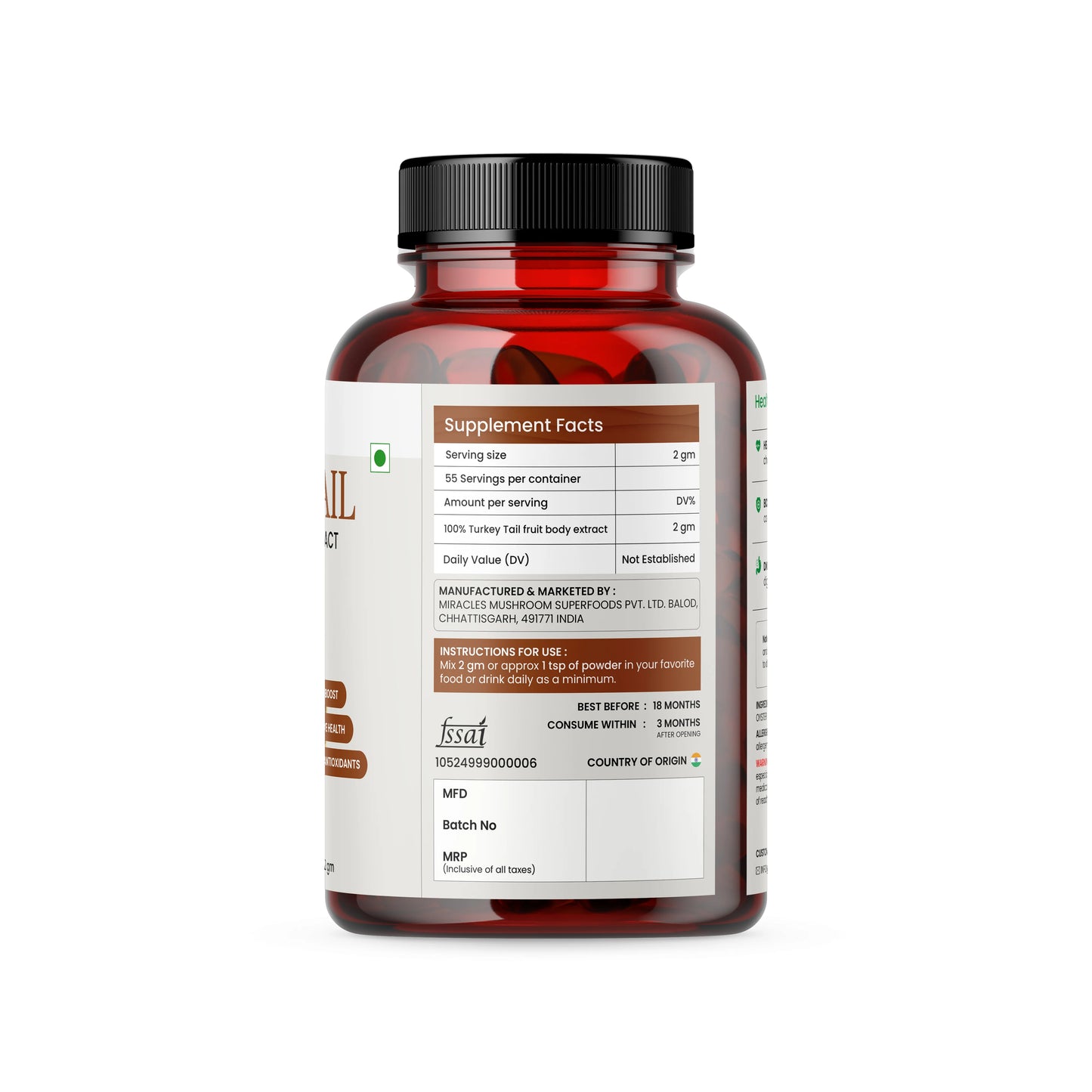 Miracles Mushroom : Turkey Tail Mushroom Extract Powder 60g